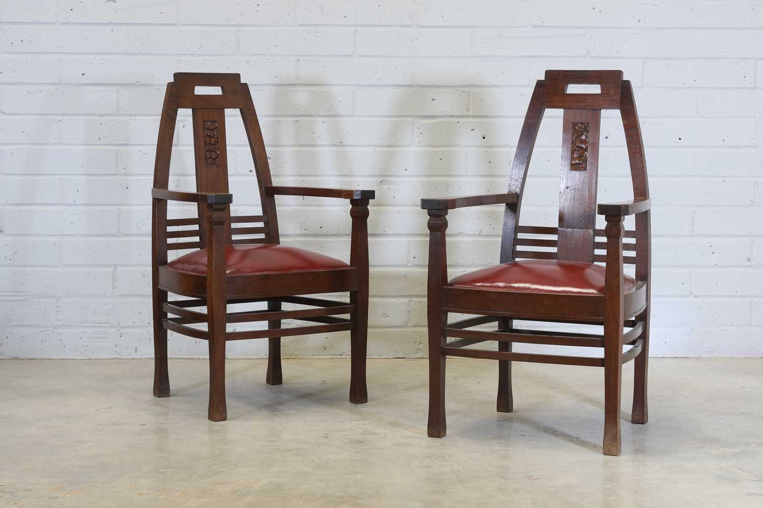 Lot 111 - A pair of Jugendstil walnut armchairs