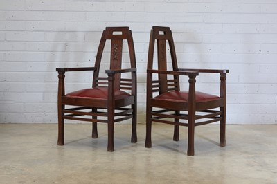 Lot 111 - A pair of Jugendstil walnut armchairs