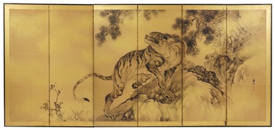 Lot 221 - A Japanese six-fold byōbu screen