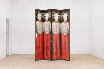 Lot 545 - An OKA painted and lacquered four-fold screen