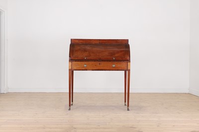 Lot 232 - A George III mahogany and satinwood cylinder bureau