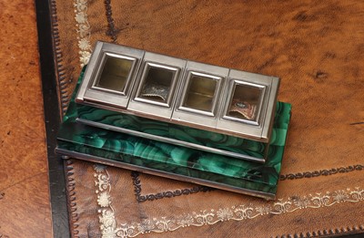 Lot 81 - A Russian silver and malachite stamp box