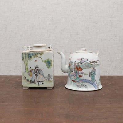 Lot 392 - Two Chinese qianjiang-enamelled teapots