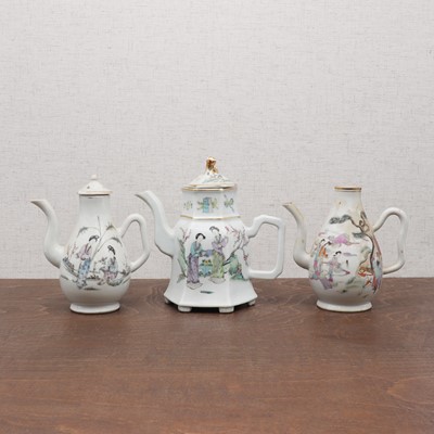 Lot 405 - Three Chinese qianjiang-enamelled wine pots