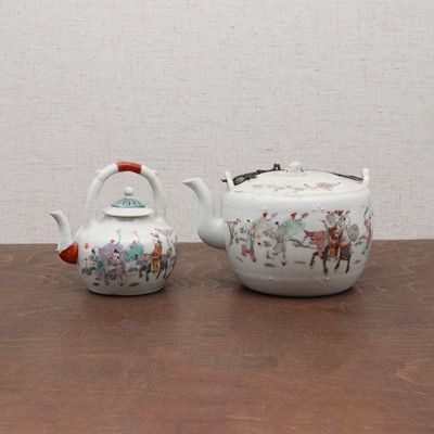 Lot 382 - Two Chinese qianjiang-enamelled teapots
