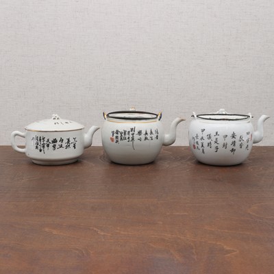 Lot 386 - Three Chinese qianjiang-enamelled teapots