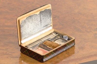 Lot 123 - A Tartan Ware converted stamp box