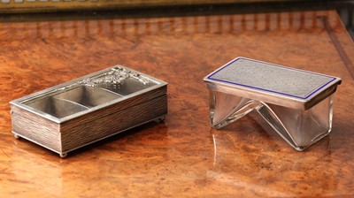 Lot 87 - A Continental silver and glass stamp box