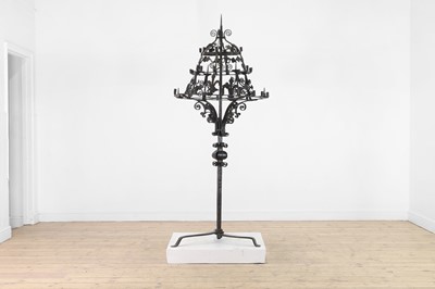 Lot 346 - A wrought-iron floor-standing candelabrum