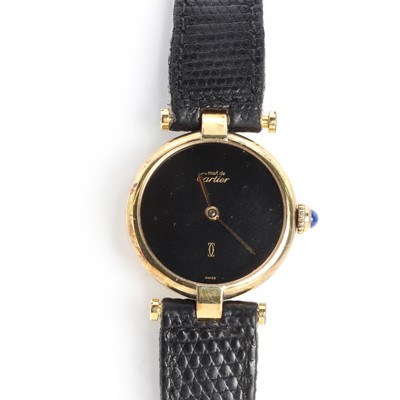 Lot 1464 - A ladies' silver gilt Must de Cartier quartz strap watch, c.1980