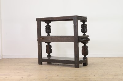Lot 359 - An Elizabeth I oak and inlaid three-tier buffet