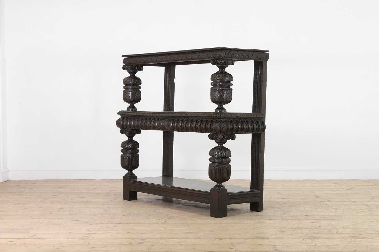 Lot 359 - An Elizabeth I oak and inlaid three-tier buffet