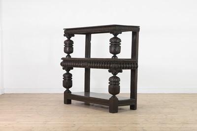 Lot 359 - An Elizabeth I oak and inlaid three-tier buffet