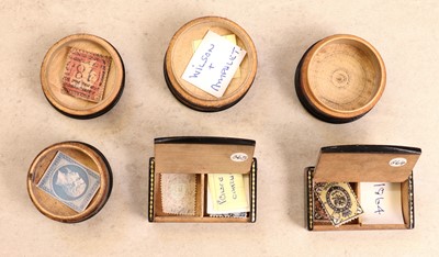 Lot 117 - A group of six Tartan Ware stamp boxes