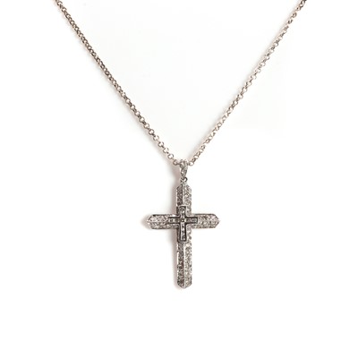Lot 1092 - A white gold diamond cross pendant