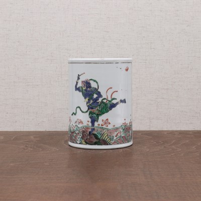 Lot 57 - A Chinese wucai brush pot