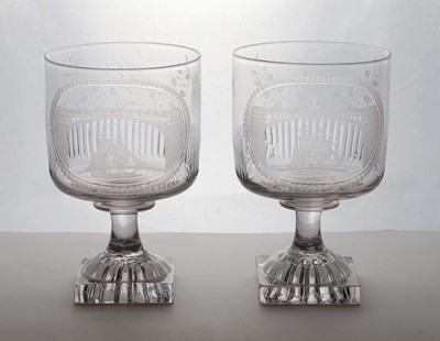 Lot 151 - A pair of Sunderland bridge glass rummers