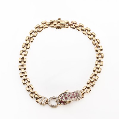 Lot 1135 - A 9ct gold bracelet with diamond panther head feature