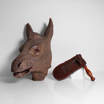 Lot 53 - A birch and beech bird scarer or rattle
