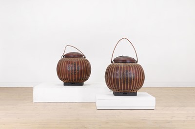 Lot 307 - A pair of large red-lacquered rice carriers