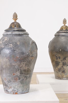Lot 176 - A pair of painted terracotta urns