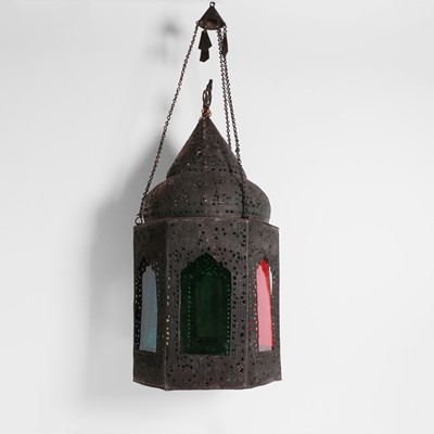 Lot 160 - A pierced-brass hexagonal ceiling lantern