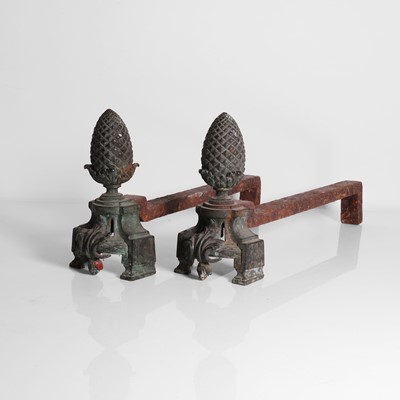 Lot 94 - A pair of bronze firedogs