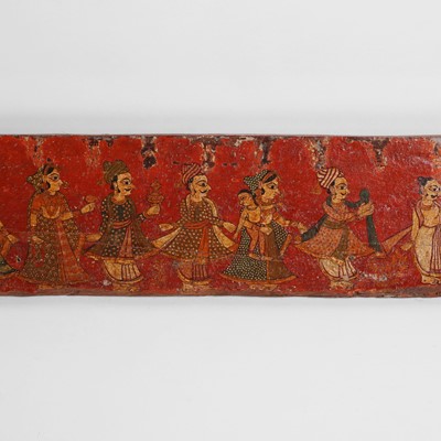 Lot 135 - A polychrome-painted hardwood frieze panel