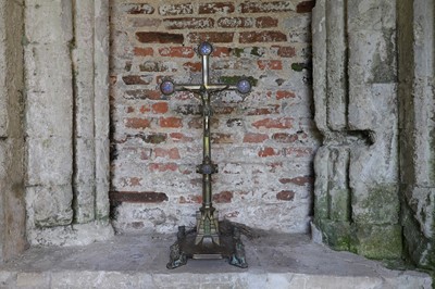 Lot 26 - A gilt-brass and enamel altar crucifix in the manner of A W N Pugin