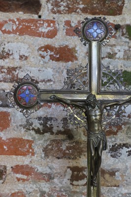 Lot 26 - A gilt-brass and enamel altar crucifix in the manner of A W N Pugin