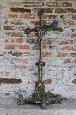 Lot 26 - A gilt-brass and enamel altar crucifix in the manner of A W N Pugin