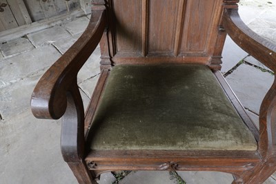 Lot 14 - A Victorian Gothic Revival oak armchair