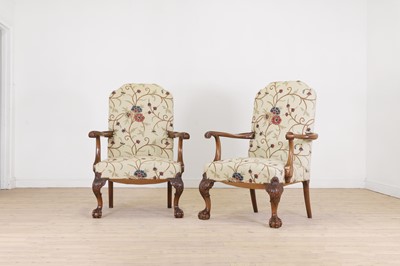 Lot 52 - A pair of George II-style walnut armchairs