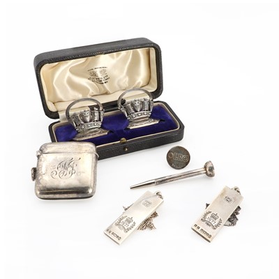 Lot 1407 - A cased pair of sterling silver naval menu holders, by Gieves Ltd.