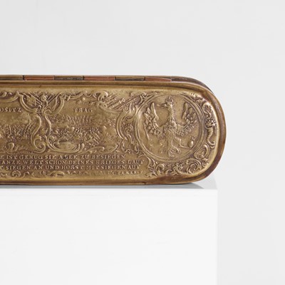 Lot 39 - A brass and copper tobacco box