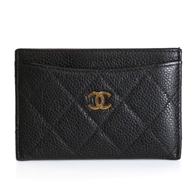 Lot 1537 - A Chanel black leather card holder