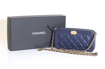Lot 342 - A Chanel blue leather mini cross body bag