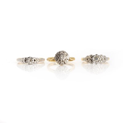 Lot 1280 - Three gold diamond rings