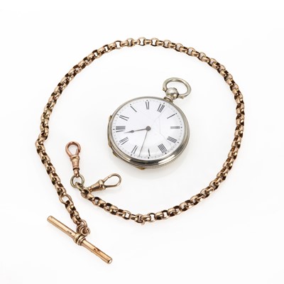 Lot 1429 - A gold Albert chain and a silver key wind open faced pocket watch