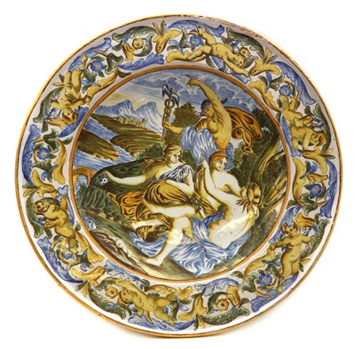 Lot 79 - An Urbino style 'Istoriato' maiolica charger