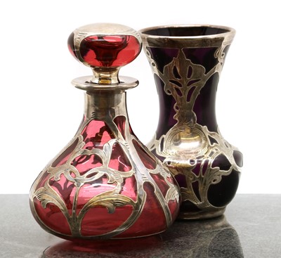 Lot 44 - A purple glass and silver mounted vase