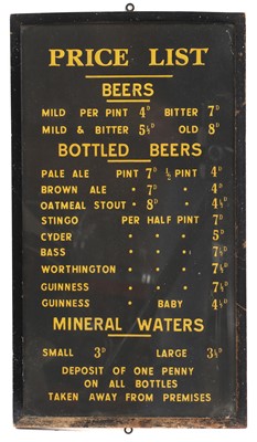 Lot 190A - A pub price list