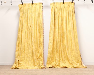 Lot 417 - Three pairs of yellow silk damask curtains