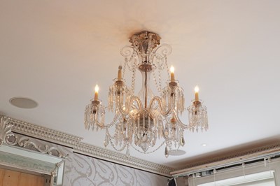 Lot 494 - A cut-glass six-light chandelier
