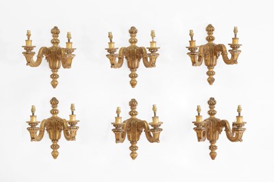 Lot 158 - A set of six Louis XIV-style carved giltwood wall lights