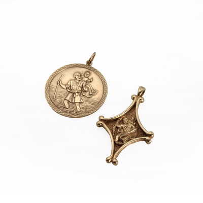 Lot 1261 - Two 9ct gold St Christopher pendants