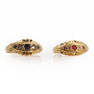 Lot 1259 - Two antique 18ct gold gemset rings