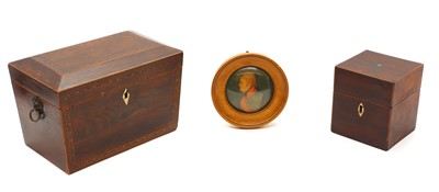 Lot 195 - A Regency rosewood, boxwood and ebony tea caddy
