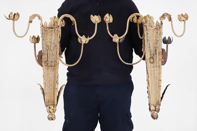 Lot 129 - A pair of painted-metal five-branch wall lights