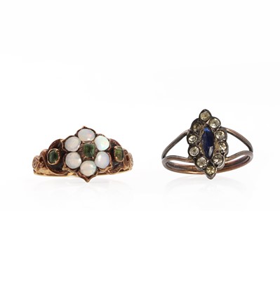 Lot 1250 - A mid 19th century opal and green tourmaline ring